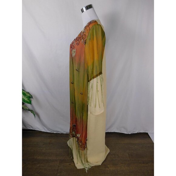 Boho Beaded Maxi Dress Womens 3 Embroidered Ombre Fringe Festival Summer Flowy - Picture 5 of 12